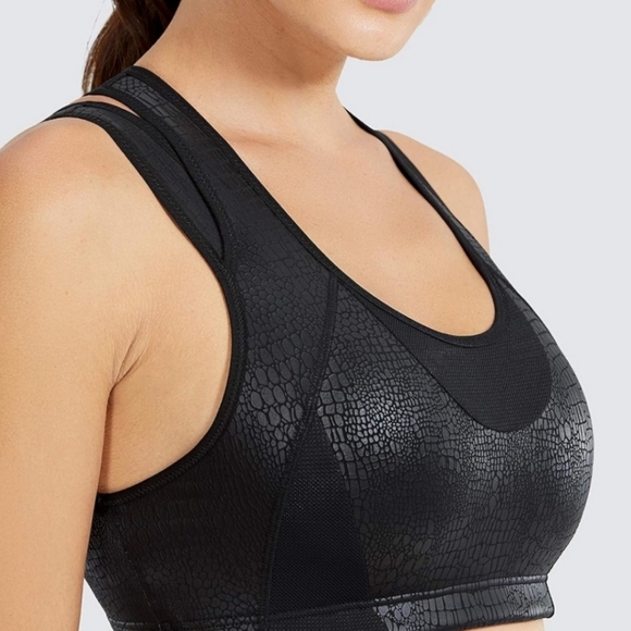 Syrokan Black Crocodile Animal Print High Impact Sports Workout Bra XL - Picture 12 of 15